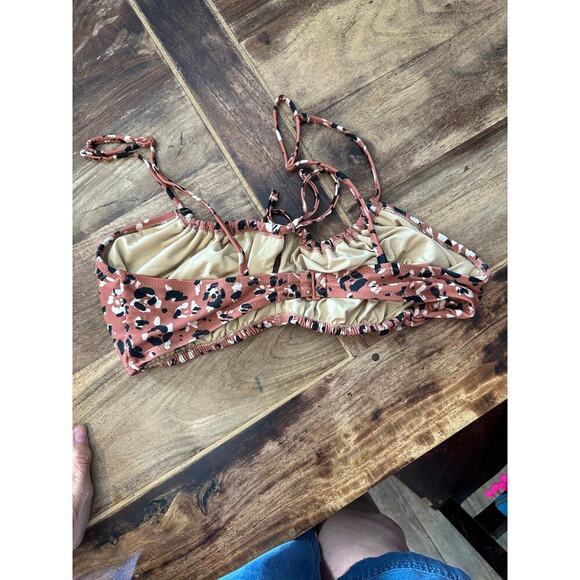 Old Navy cheetah animal print Brown & Black Gathered Key-hole Swim Top Size XXL - Picture 3 of 7